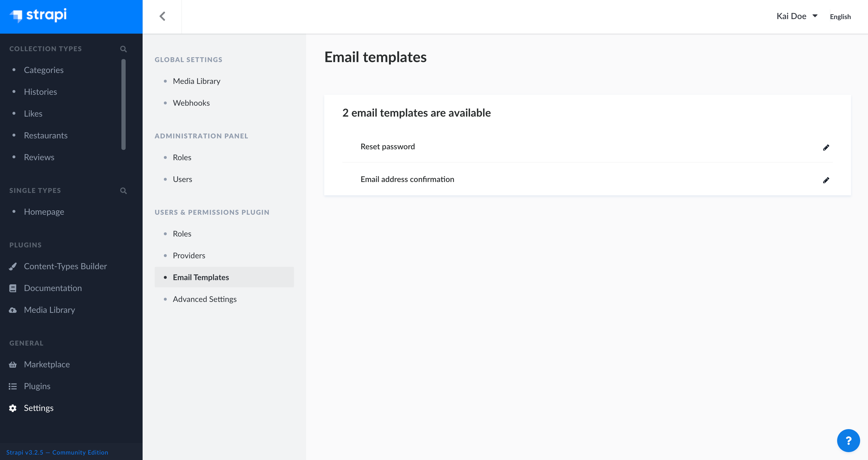 Email templates interface